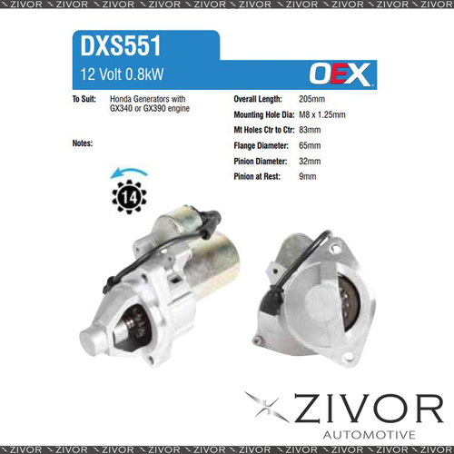 DXS551-OEX Starter Motor 12V 14Th CCW Denso Style For HONDA Stationary Engine