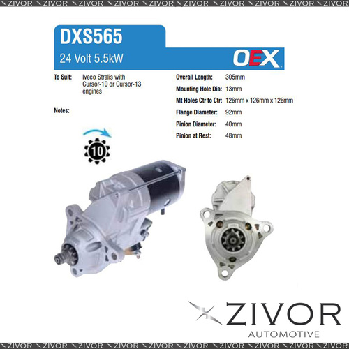 DXS565-OEX Starter Motor 24V 10Th CW Denso Style For IVECO Powerstar