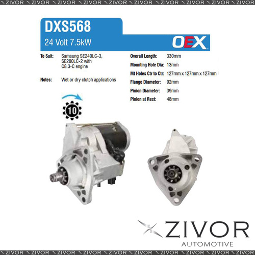 DXS568-OEX Starter Motor 24V 10Th CW Denso Style For CASE 821