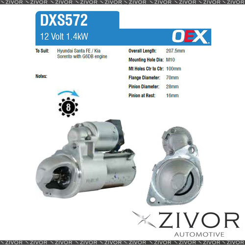 DXS572-OEX Starter Motor 12V 8Th CW Delco Style For HYUNDAI Sonata, NF