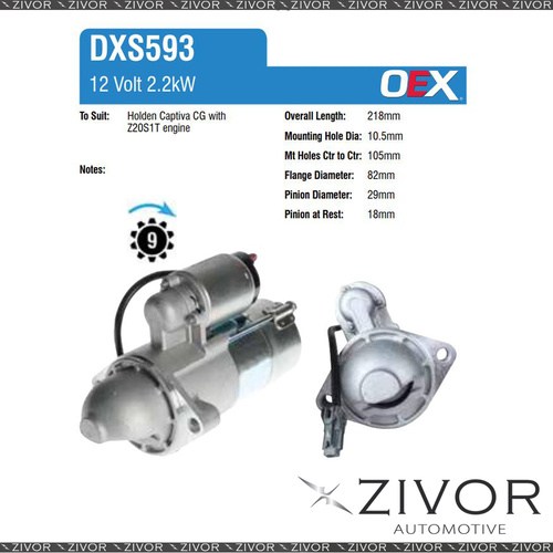 DXS593-OEX Starter Motor 12V 9Th CW Denso Style For HOLDEN Captiva, CG