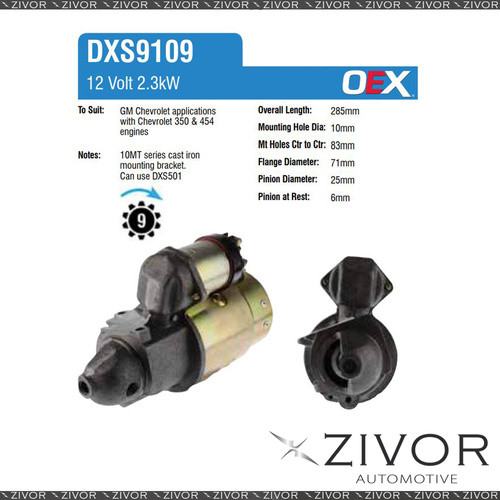 OEX Starter Motor 12V 9Th CW Delco 10MT Style For CHEVROLET C-Series C10/C20/C30