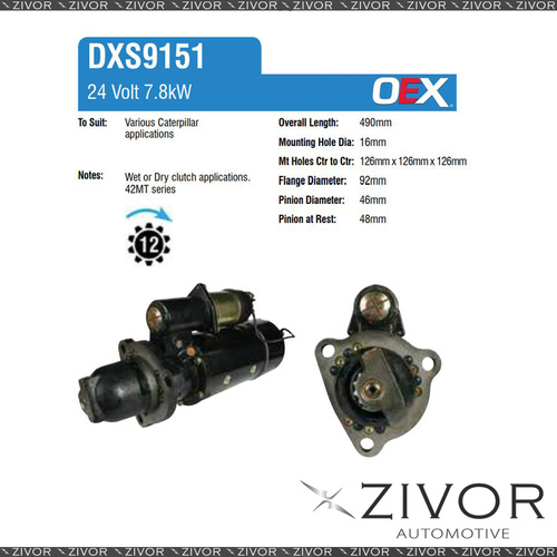 DXS9151-OEX Starter Motor 24V 12Th CW Delco 42MT Style For CATERPILLAR 988B