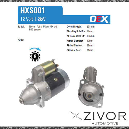 HXS001-OEX Starter Motor 12V 9Th CW Hitachi Style For KOMATSU FG35