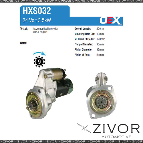 HXS032-OEX Starter Motor 24V 9Th CW Hitachi Style For ISUZU N-Series, NKR200