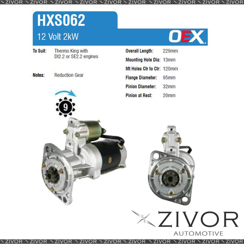 HXS062-OEX Starter Motor 12V 9Th CW Hitachi Style For THERMO KING RC-II, RC-II