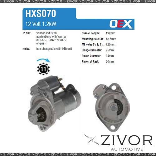 HXS070-OEX Starter Motor 12V 11Th CW Hitachi Style For YANMAR