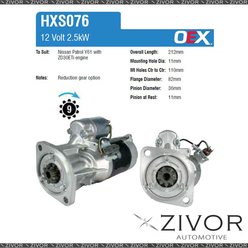 OEX Starter Motor 12V 9Th CW Hitachi Style For TY61 IV D 3.0L ZD30DDTi #HXS076