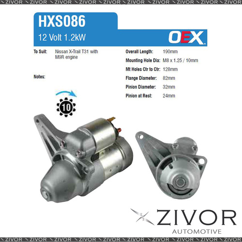 HXS086-OEX Starter Motor 12V 10Th CW Hitachi Style For NISSAN X-Trail, T31