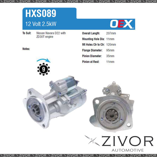 HXS089-OEX Starter Motor 12V 9Th CW Hitachi Style For NISSAN Navara, D22