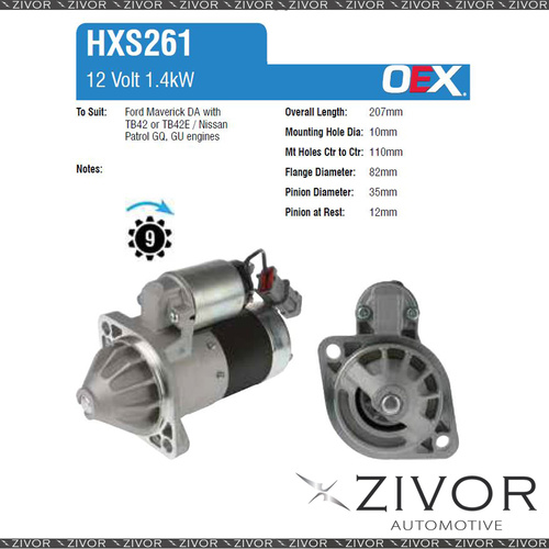 HXS261-OEX Starter Motor 12V 9Th CW Hitachi Style For KOMATSU FG35/FG45/FG46