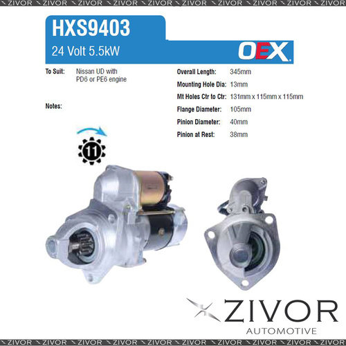 HXS9403-OEX Starter Motor 24V 11Th CW Hitachi Style For NISSAN UD CWA45