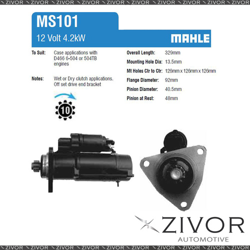 MS101-Mahle Starter Motor 12V 10Th CW For CASE 1670