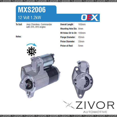MXS2006-OEX Starter Motor 12V 10Th CW Mitsubishi Style For JEEP Commander, XH