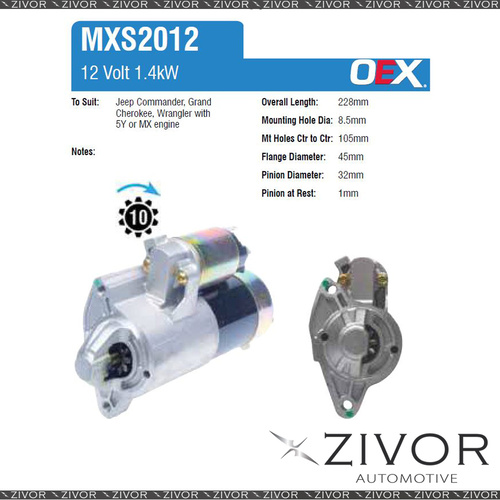 MXS2012-OEX Starter Motor 12V 10Th CW Mitsubishi Style For JEEP Commander, XH