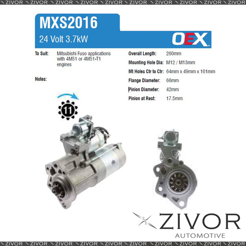 OEX Starter Motor 24V 11Th CW Mitsubishi Style For MITSUBISHI FUSO Canter FE85D