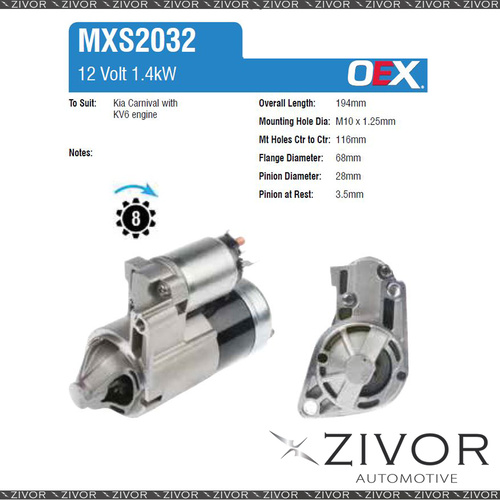 MXS2032-OEX Starter Motor 12V 8Th CW Mitsubishi Style For KIA Carnival, KV II