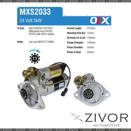 Starter Motor 24V 11Th CW Mitsubishi Style For MITSUBISHI FUSO F-Series FH100