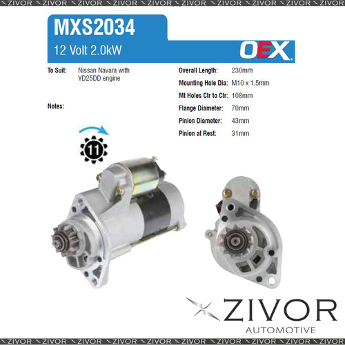 MXS2034-OEX Starter Motor 12V 11Th CW Mitsubishi Style For NISSAN Navara, D40