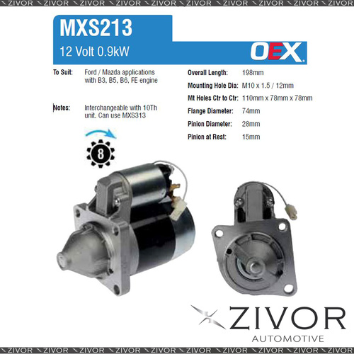 MXS213-OEX Starter Motor 12V 8Th CW Mitsubishi Style For FORD Festiva, WB