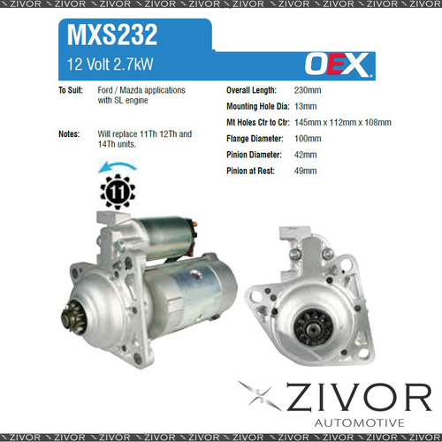 OEX Starter Motor 12V 14Th CCW Mitsubishi Style For MAZDA T-Series T4600 #MXS232