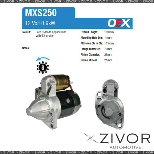 MXS250-OEX Starter Motor 12V 8Th CCW Mitsubishi Style For FORD Festiva, WF