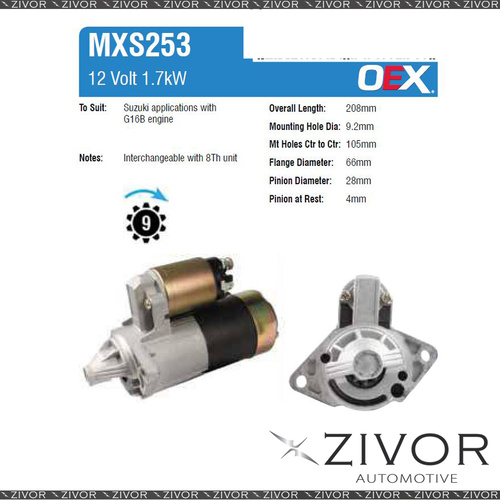 MXS253-OEX Starter Motor 12V 8Th CW Mitsubishi Style For SUZUKI Jimny, Sierra