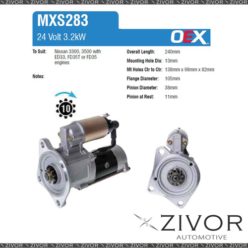 OEX Starter Motor 24V 10Th CW Mitsubishi Style For NISSAN Cabstar Civilian MGW40