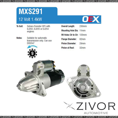 MXS291-OEX Starter Motor 12V 9Th CCW Mitsubishi Style For SUBARU Liberty, B5