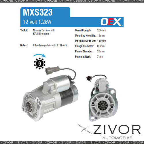 MXS323-OEX Starter Motor 12V 9Th CW Mitsubishi Style For NISSAN H30