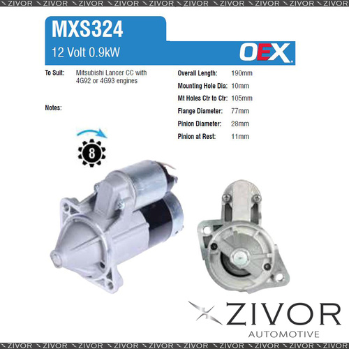MXS324-OEX Starter Motor 12V 8Th CW Mitsubishi Style For MITSUBISHI ASX, XA