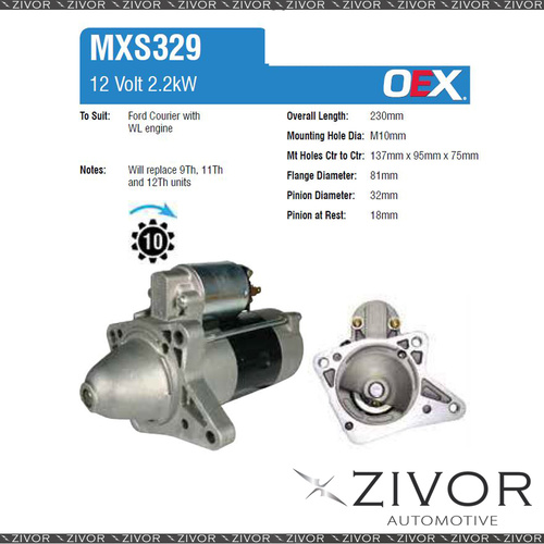 MXS329-OEX Starter Motor 12V 10Th CW Mitsubishi Style For MAZDA BT50, B3000