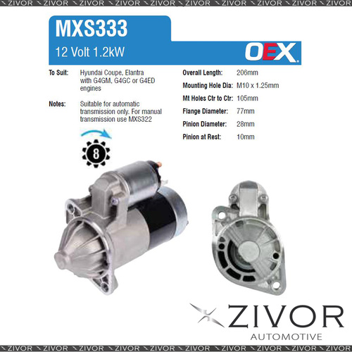 MXS333-OEX Starter Motor 12V 8Th CW Mando Style For KIA Rio, JB