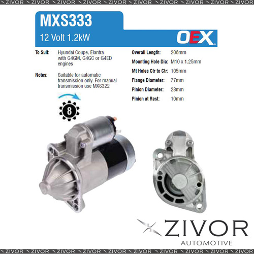 MXS333-OEX Starter Motor 12V 8Th CW Mando Style For HYUNDAI Lantra, J3