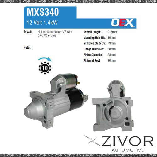 MXS340-OEX Starter Motor 12V 10Th CW Mitsubishi Style For HOLDEN Caprice, WL