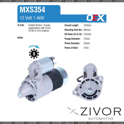 MXS354-OEX Starter Motor 12V 8Th CW Mitsubishi Style For SUZUKI Swift, SF
