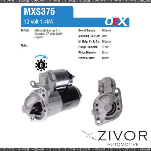 OEX Starter Motor 12V 8Th CW Mitsubishi Style For MITSUBISHI Outlander ZH MXS376