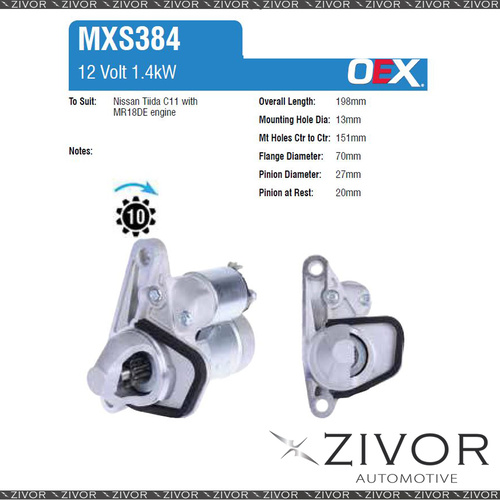 MXS384-OEX Starter Motor 12V 10Th CW Mitsubishi Style For NISSAN Qashqai