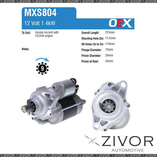 MXS804-OEX Starter Motor 12V 9Th CW Mitsuba Style For HONDA Prelude