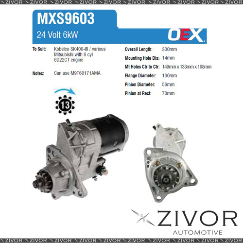 Starter Motor 24V 11Th CW Mitsubishi Style For MITSUBISHI FUSO F-Series FS428SS