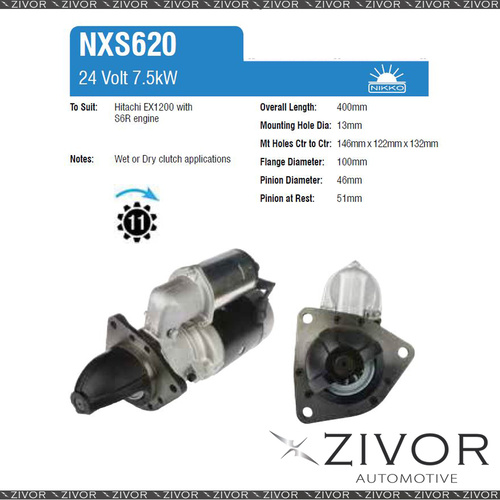 NXS620-Nikko Starter Motor 24V 11Th CW For MITSUBISHI Stationary Engine