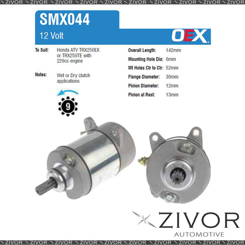 OEX Starter Motor 12V 9Th CCW United Technologies Style For HONDA TRX250EX