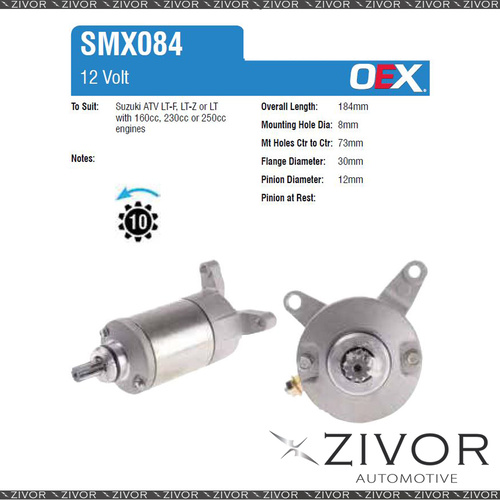 OEX Starter Motor 12V 10Th CCW Mitsuba Style For SUZUKI Quadsport LT-Z250 SMX084