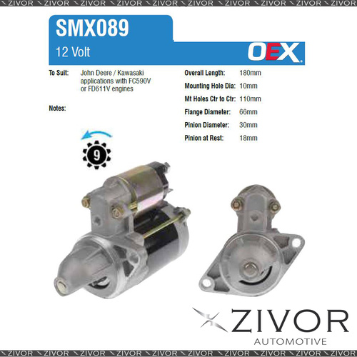 SMX089-OEX Starter Motor 12V 9Th CCW Denso Style For JOHN DEERE 2500