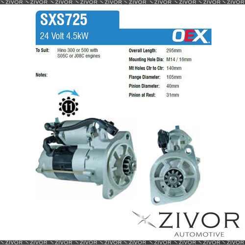 SXS725-OEX Starter Motor 24V 11Th CW Sawafuji Style For HINO 300, 714