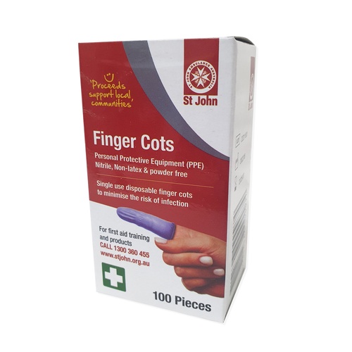 ST JOHN Finger Cots Blue 100 Pack Disposable Medical Protective #116301