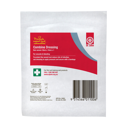 ST JOHN Combine Dressing 10cm x 10cm Sterile First Aid Wound Care #2050