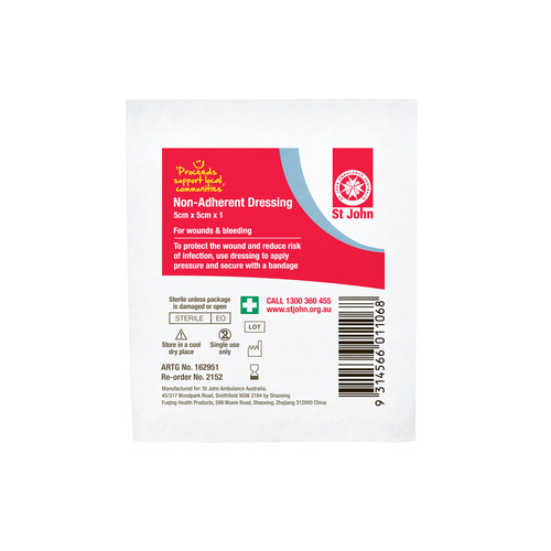 ST JOHN Non Adherent Dressing 5cm x 5cm Sterile First Aid Wound Care #2152