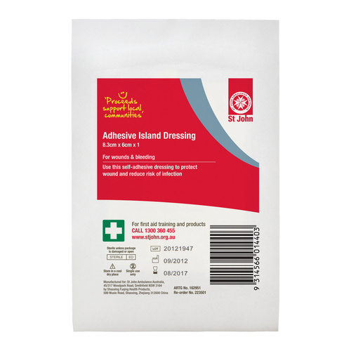 ST JOHN Adhesive Island Dressing 8.3cm x 6cm First Aid Wound Care #223501