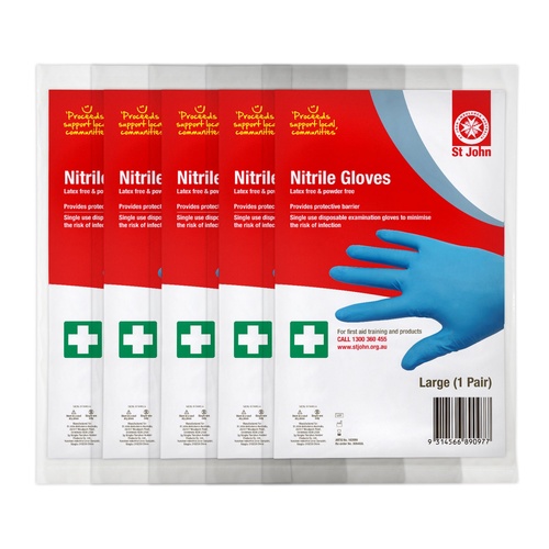 ST JOHN Nitrile Gloves Large 5 Pairs Disposable Medical Protective PPE #305410L